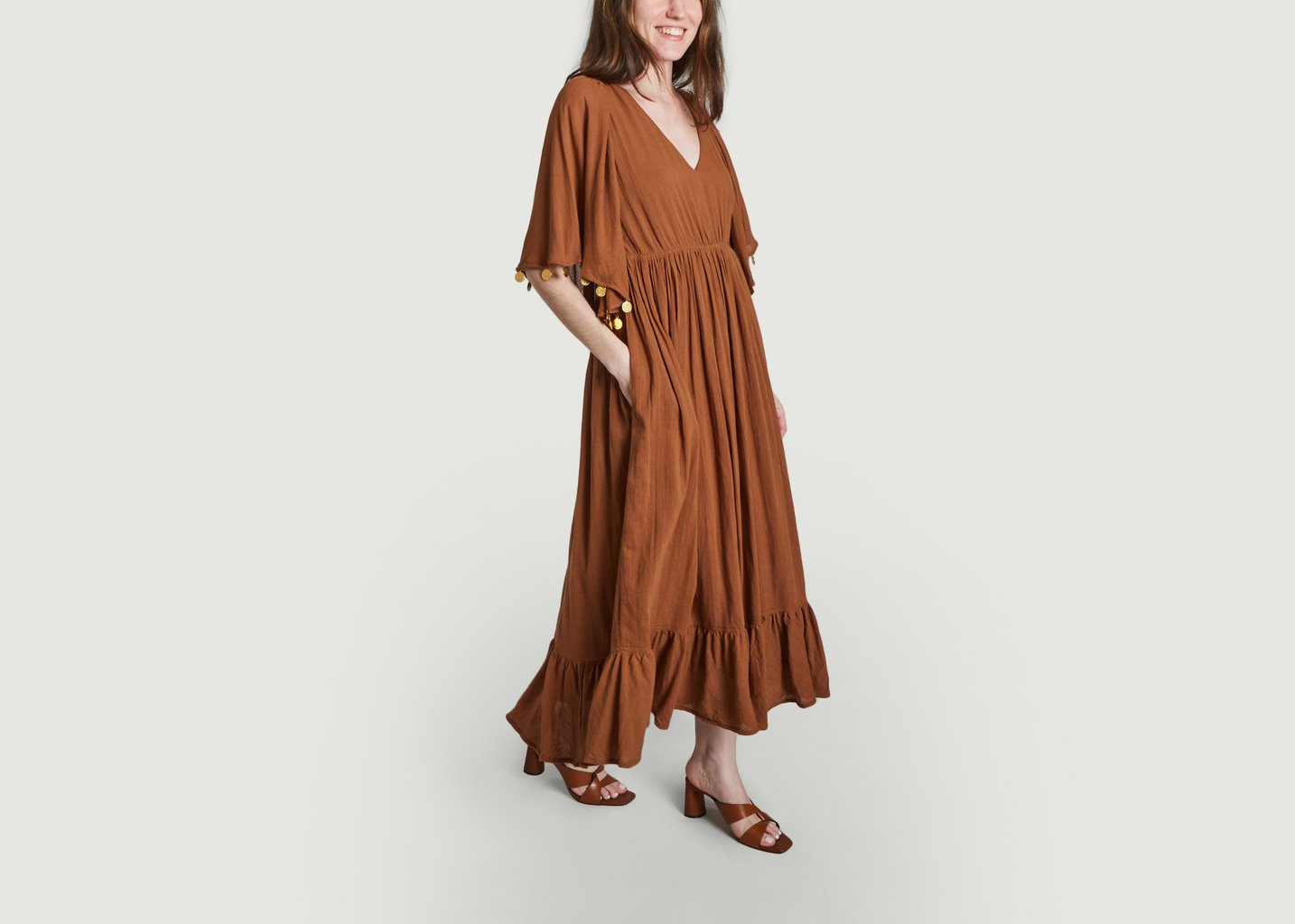 L'exception Robe Mi Longue Hibiscus Marron Laurence Bras