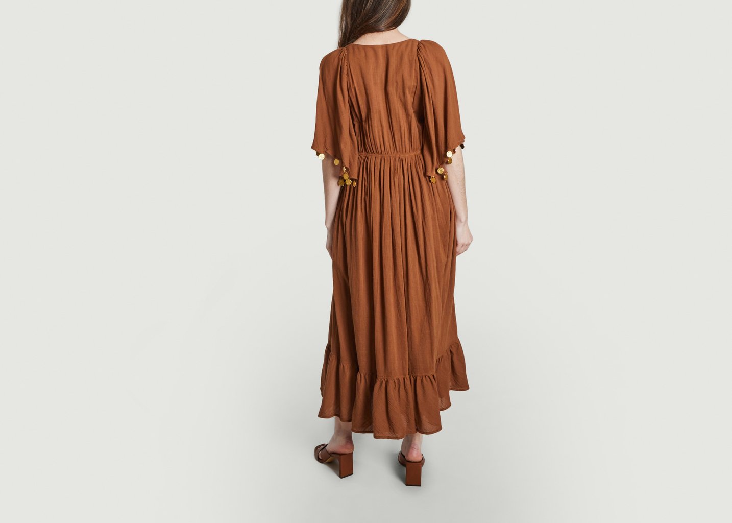 L'exception Robe Mi Longue Hibiscus Marron Laurence Bras