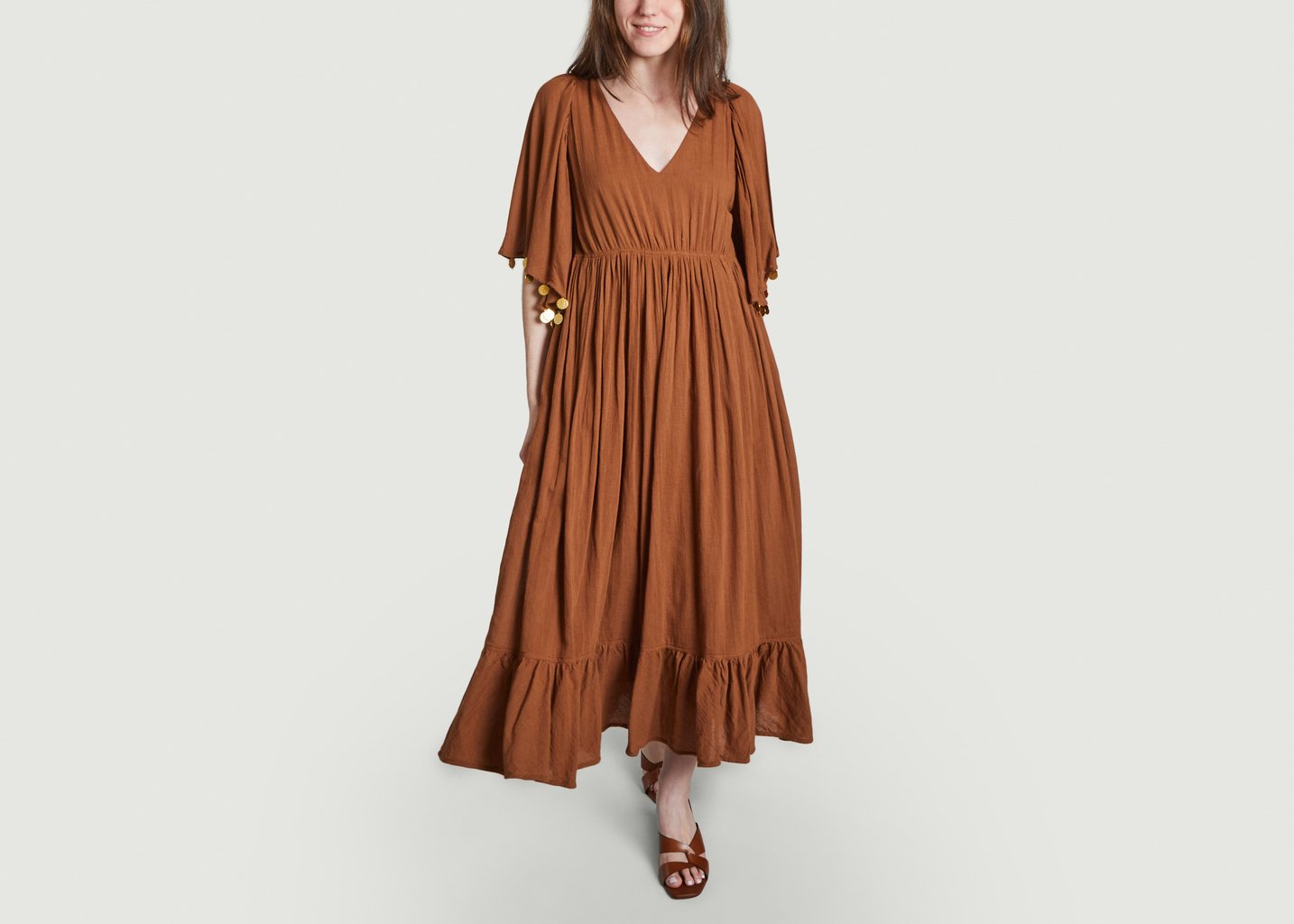 L'exception Robe Mi Longue Hibiscus Marron Laurence Bras