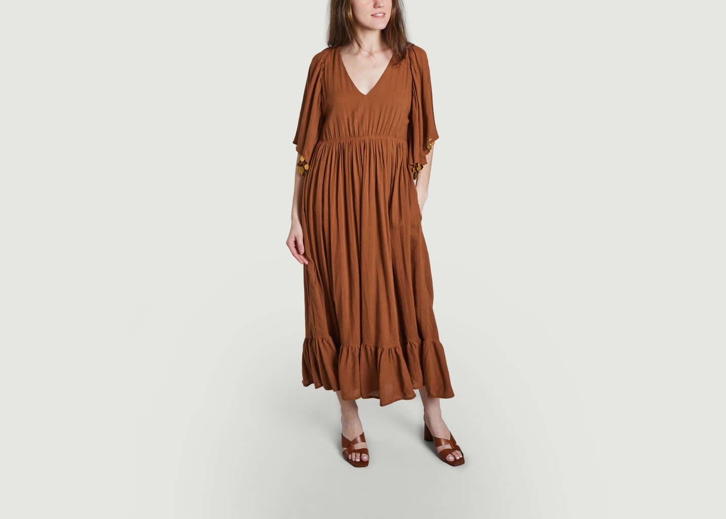 l'exception Robe mi longue Hibiscus Marron Laurence Bras