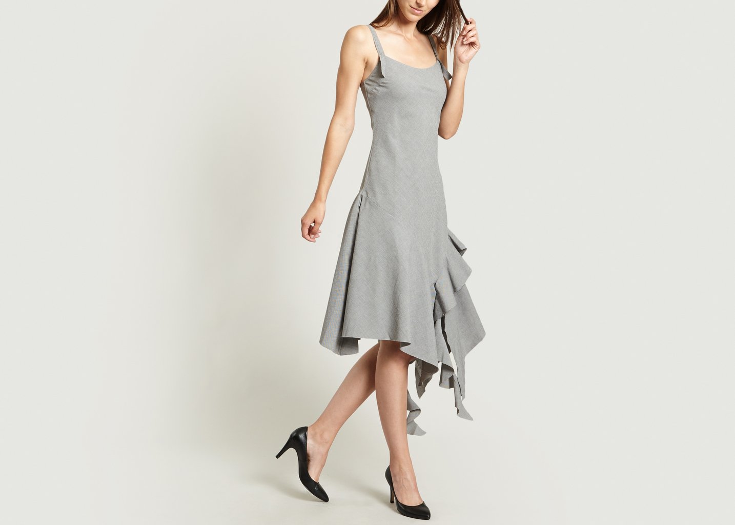 L'exception Robe Midi à Volants Anthracite Masha Ma