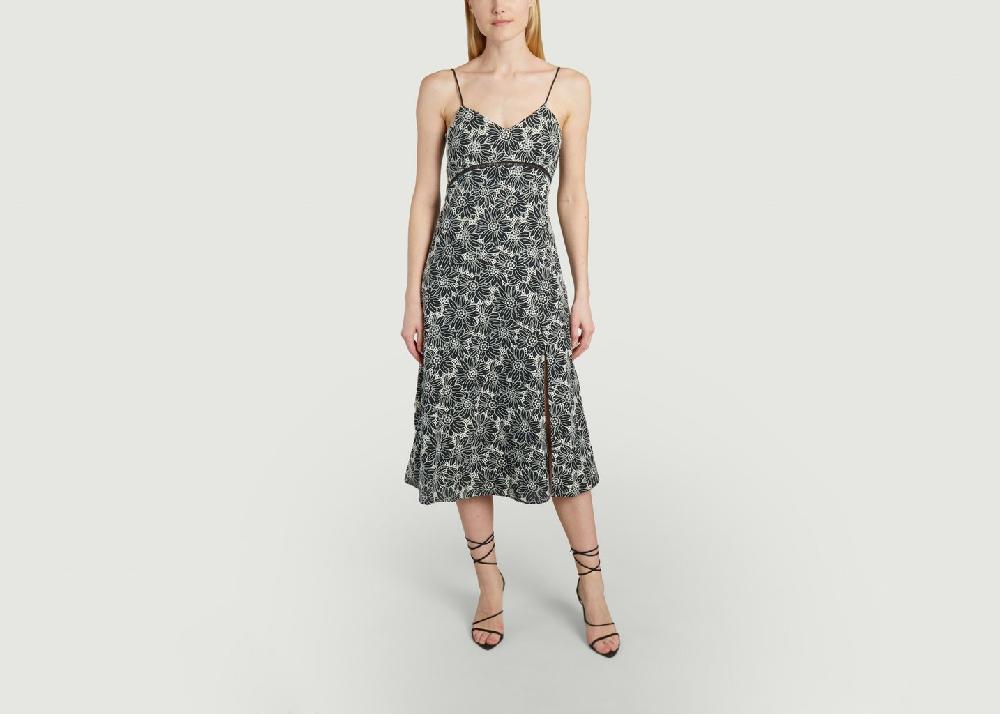 L'exception Robe Midi Brodée Motif Fleuri Clarita Noir Suncoo