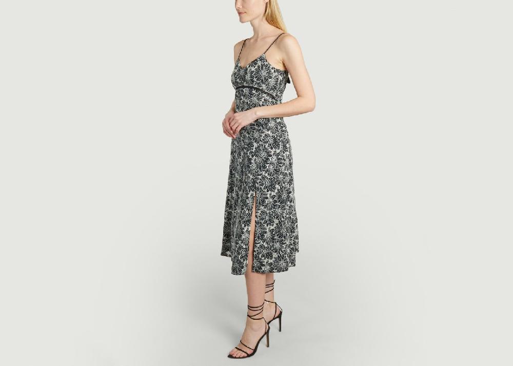 L'exception Robe Midi Brodée Motif Fleuri Clarita Noir Suncoo