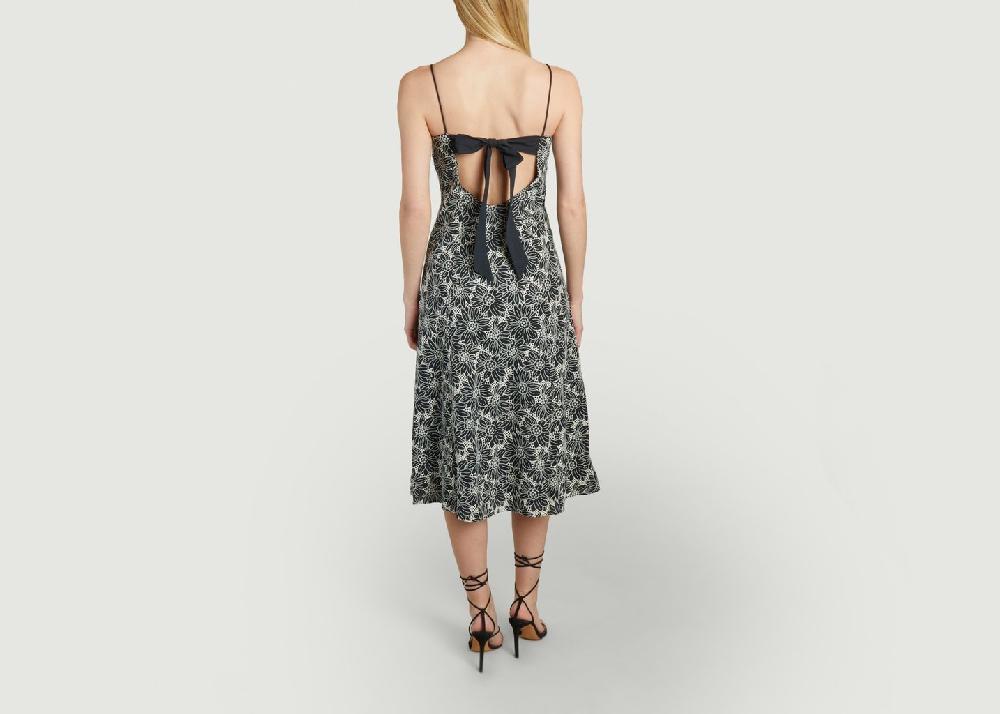 L'exception Robe Midi Brodée Motif Fleuri Clarita Noir Suncoo