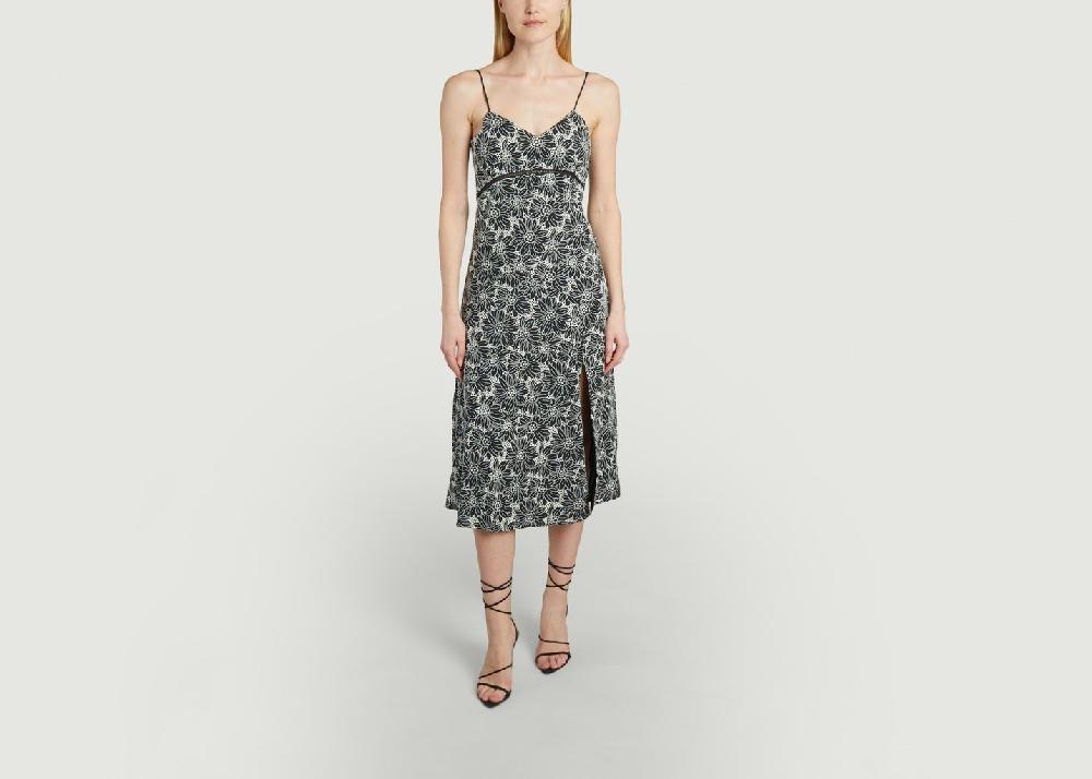 l'exception Robe midi brodée motif fleuri Clarita Noir Suncoo