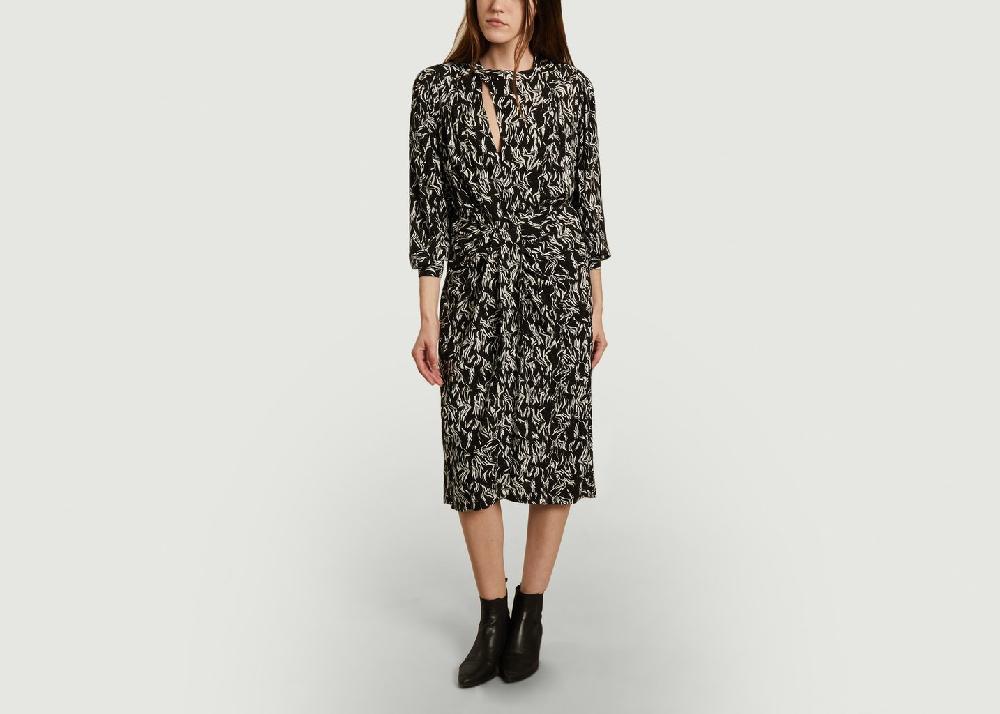 L'exception Robe Midi Imprimé Fantaisie Yakin Noir IRO Paris