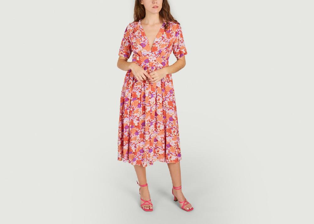 L'exception Robe Midi Imprimé Fleuri Casey Rouge Suncoo
