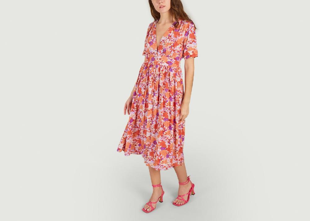 L'exception Robe Midi Imprimé Fleuri Casey Rouge Suncoo