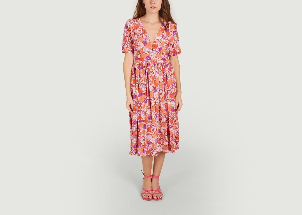 l'exception Robe midi imprimé fleuri Casey Rouge Suncoo