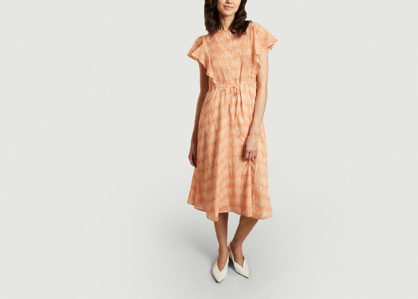 L'exception Robe Midi Imprimé Géométrique Rosana Les Epis Orange Tinsels