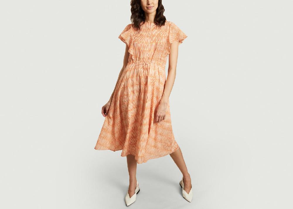 l'exception Robe midi imprimé géométrique Rosana Les Epis Orange Tinsels