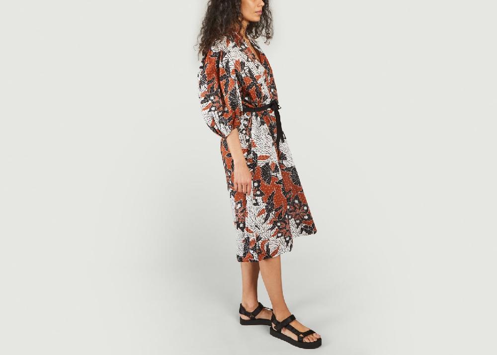 L'exception Robe Midi Imprimé Végétal Rodime Brique Maje