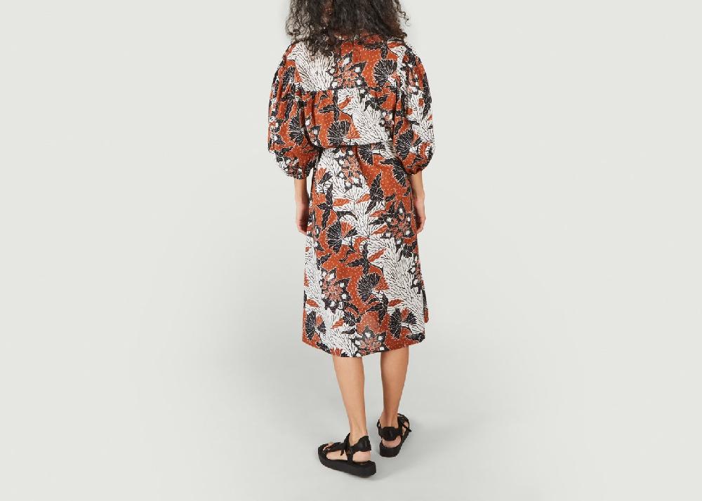 L'exception Robe Midi Imprimé Végétal Rodime Brique Maje