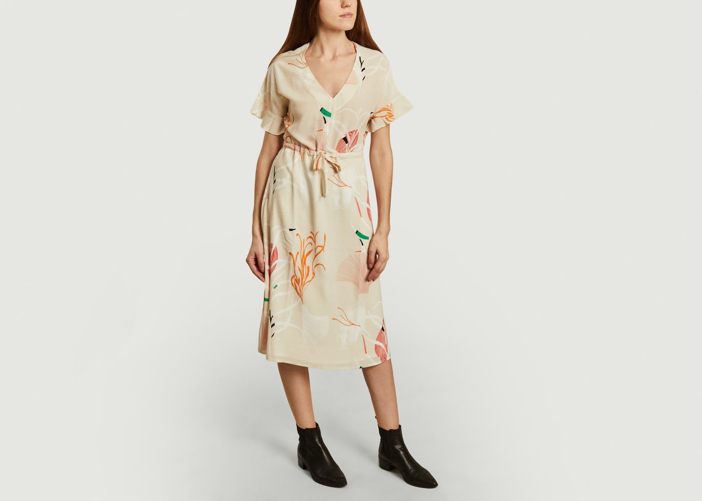 L'exception Robe Midi Imprimée Redha Juan Les Pins Ecru Tinsels