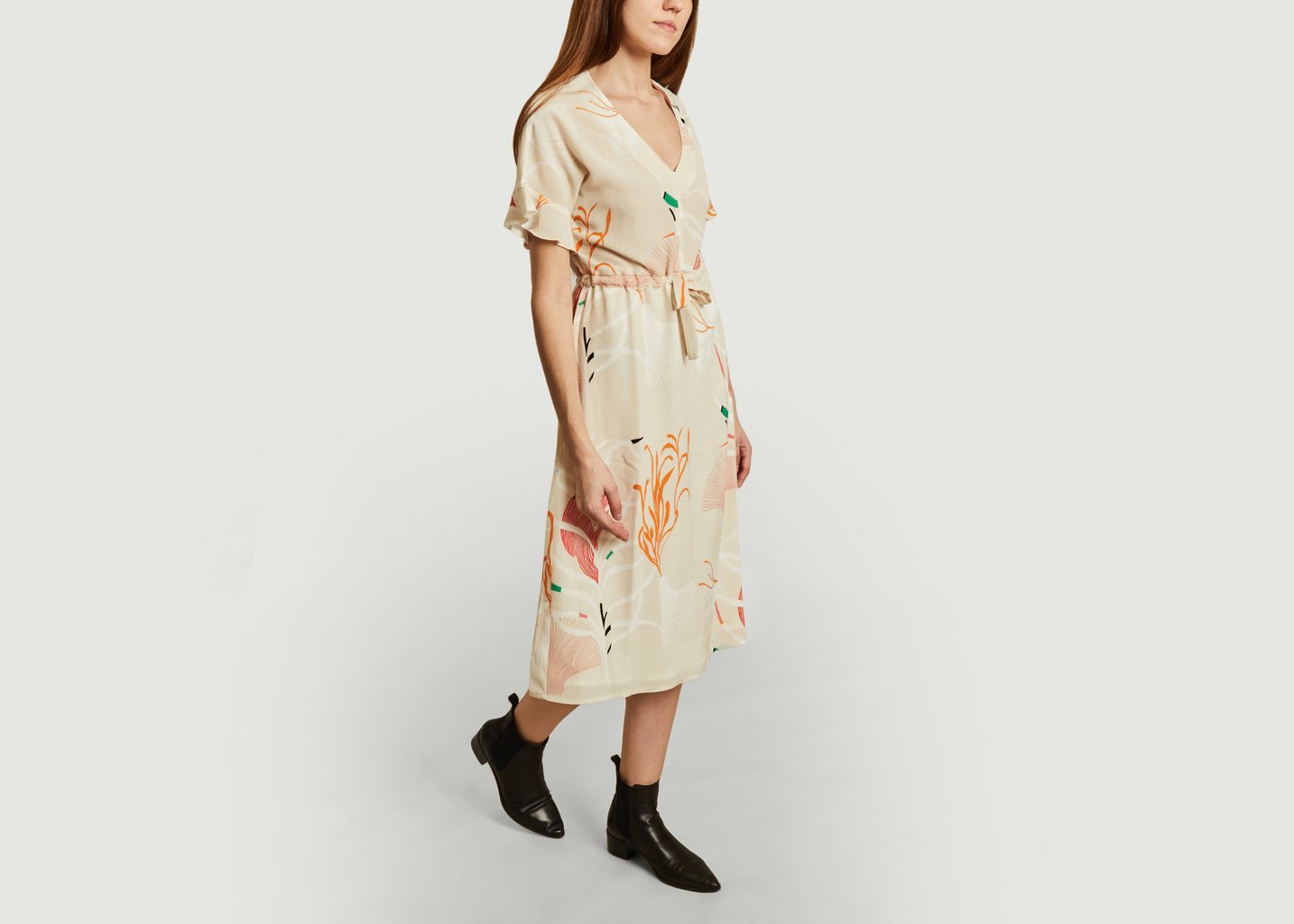 L'exception Robe Midi Imprimée Redha Juan Les Pins Ecru Tinsels
