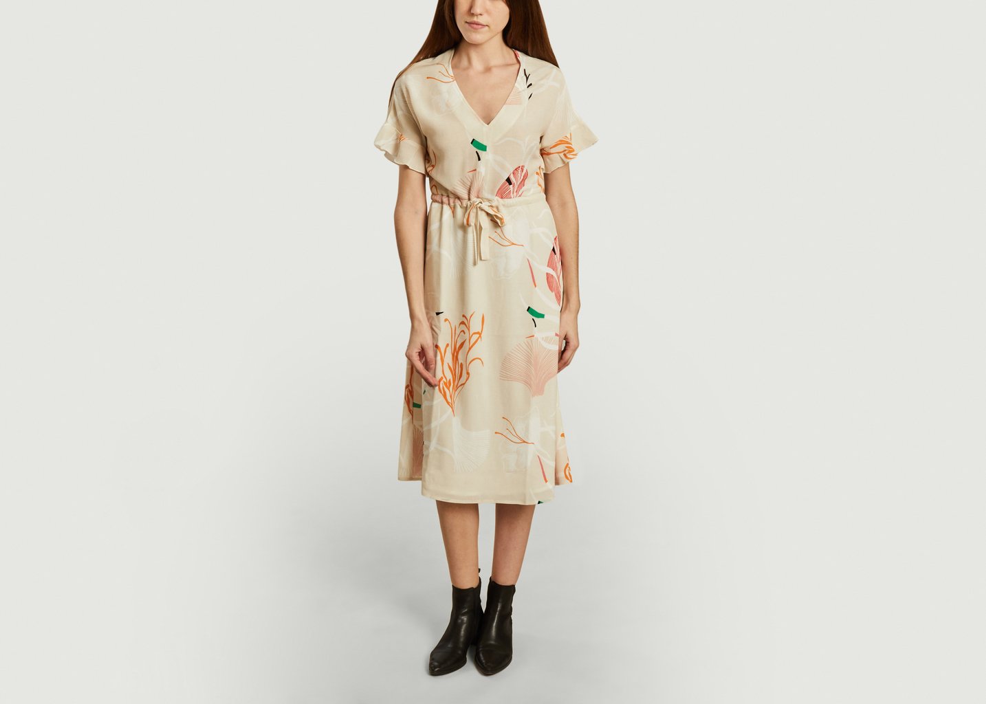 l'exception Robe midi imprimée Redha Juan les Pins Ecru Tinsels