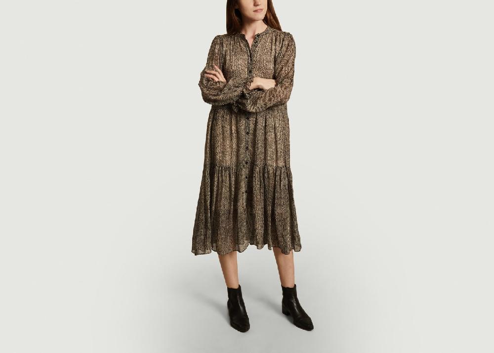 L'exception Robe Midi Motif Zébré Manches Longues Severine Caramel Second Female