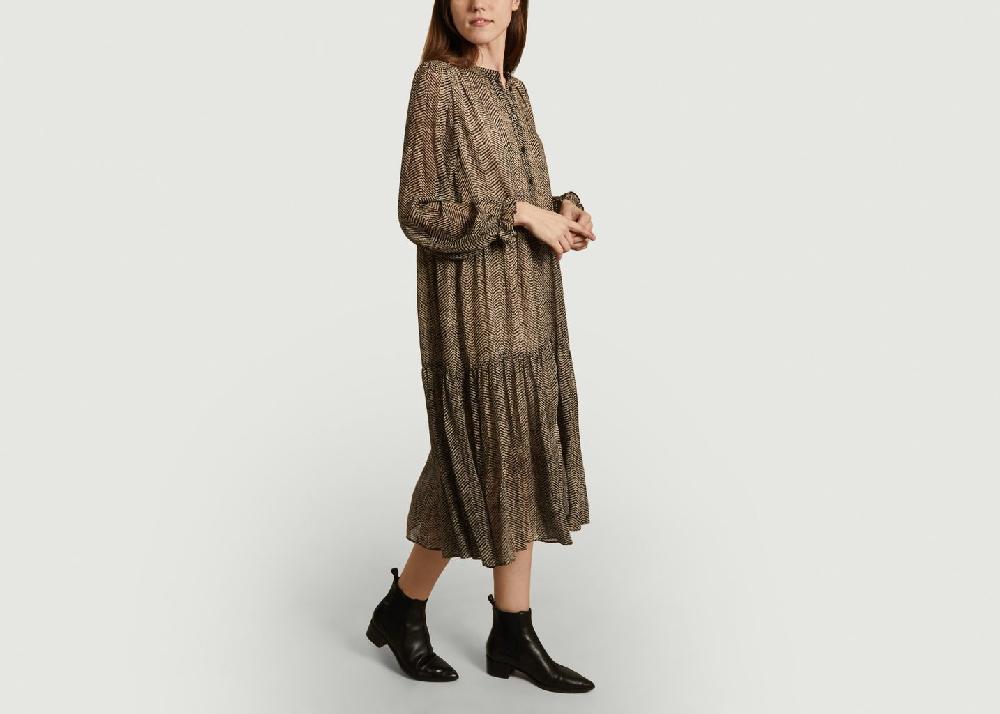 L'exception Robe Midi Motif Zébré Manches Longues Severine Caramel Second Female