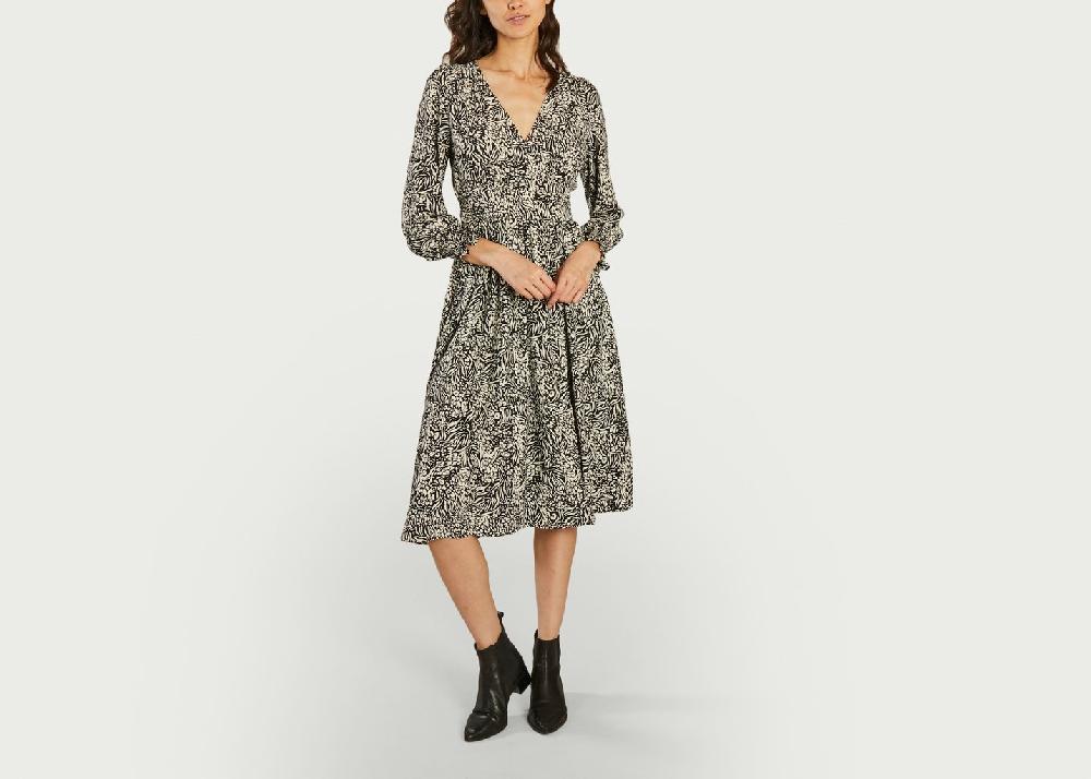L'exception Robe Midi Portefeuille Motif Zébré Chelsea Noir Suncoo