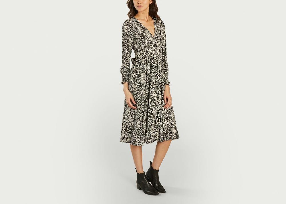 L'exception Robe Midi Portefeuille Motif Zébré Chelsea Noir Suncoo
