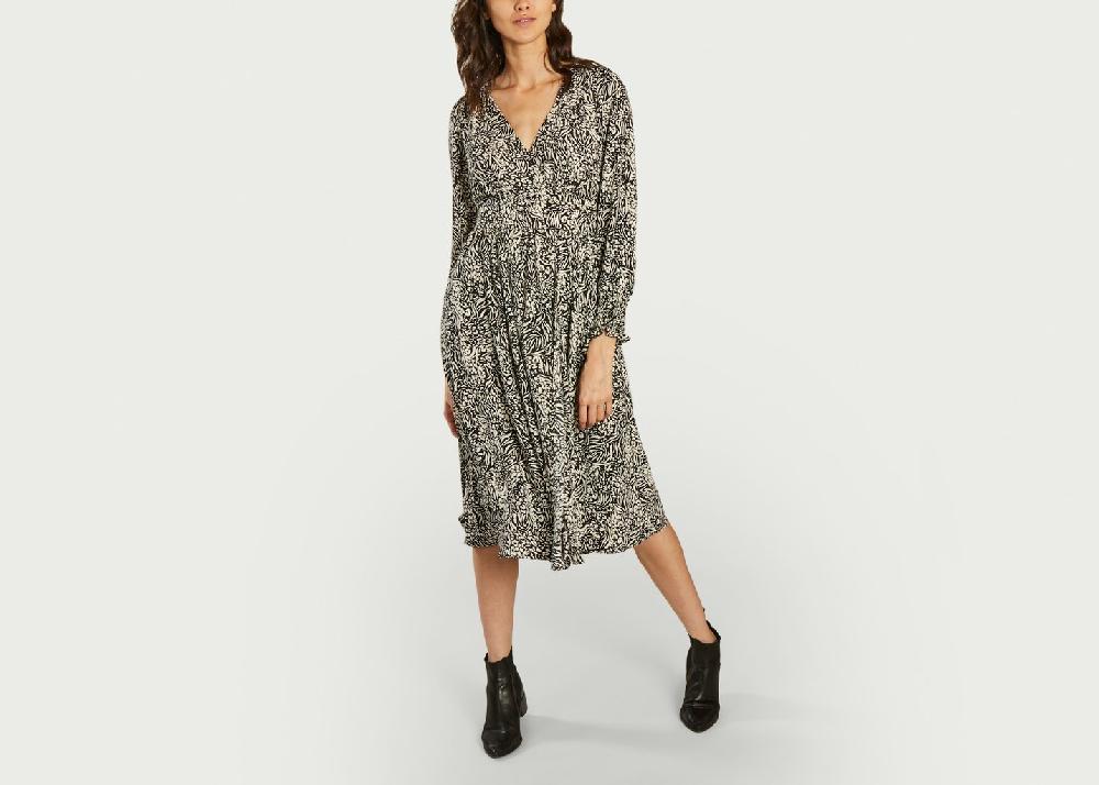 l'exception Robe midi portefeuille motif zébré Chelsea Noir Suncoo