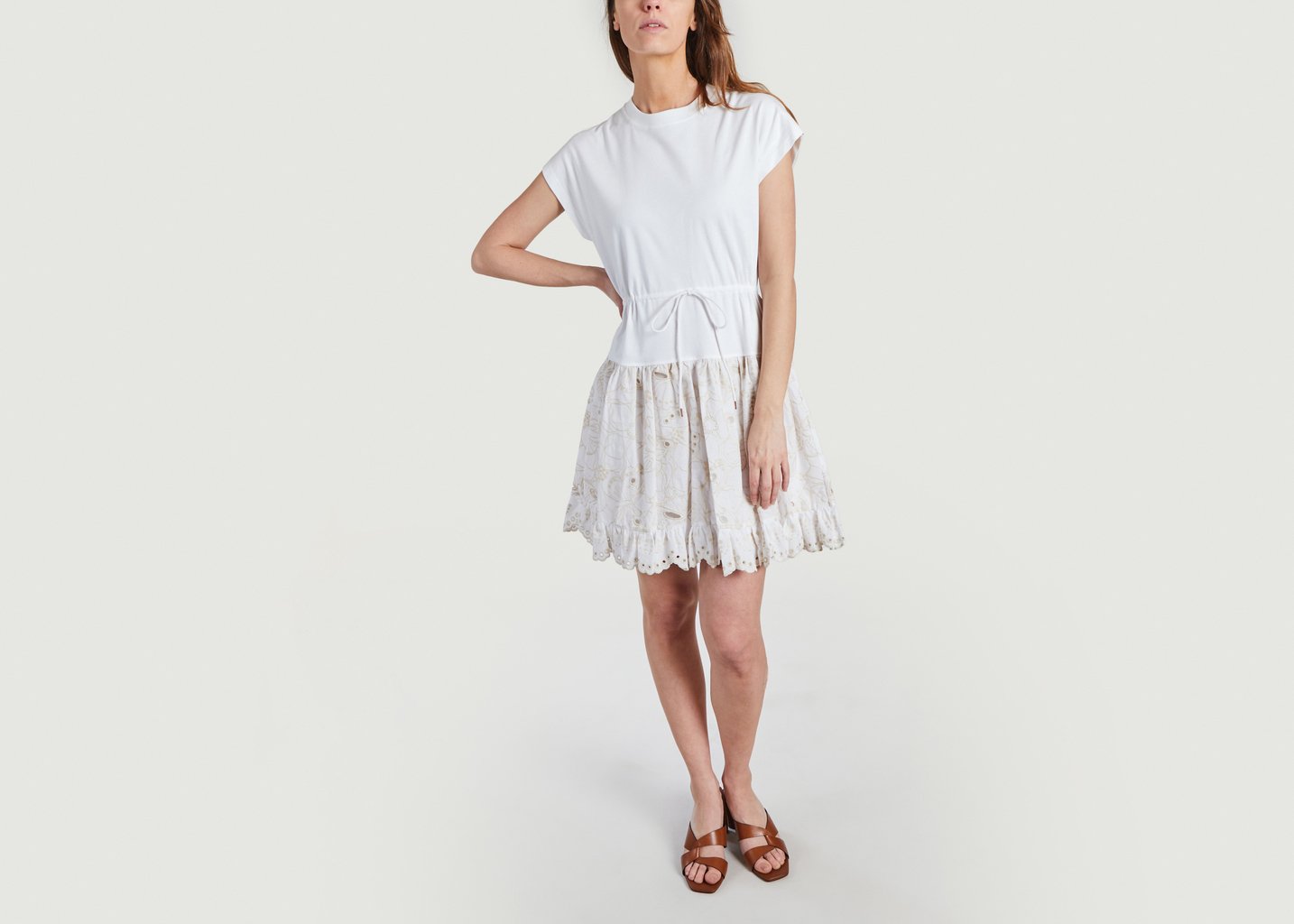 L'exception Robe T Shirt A Broderie Anglaise Blanc See By Chloé
