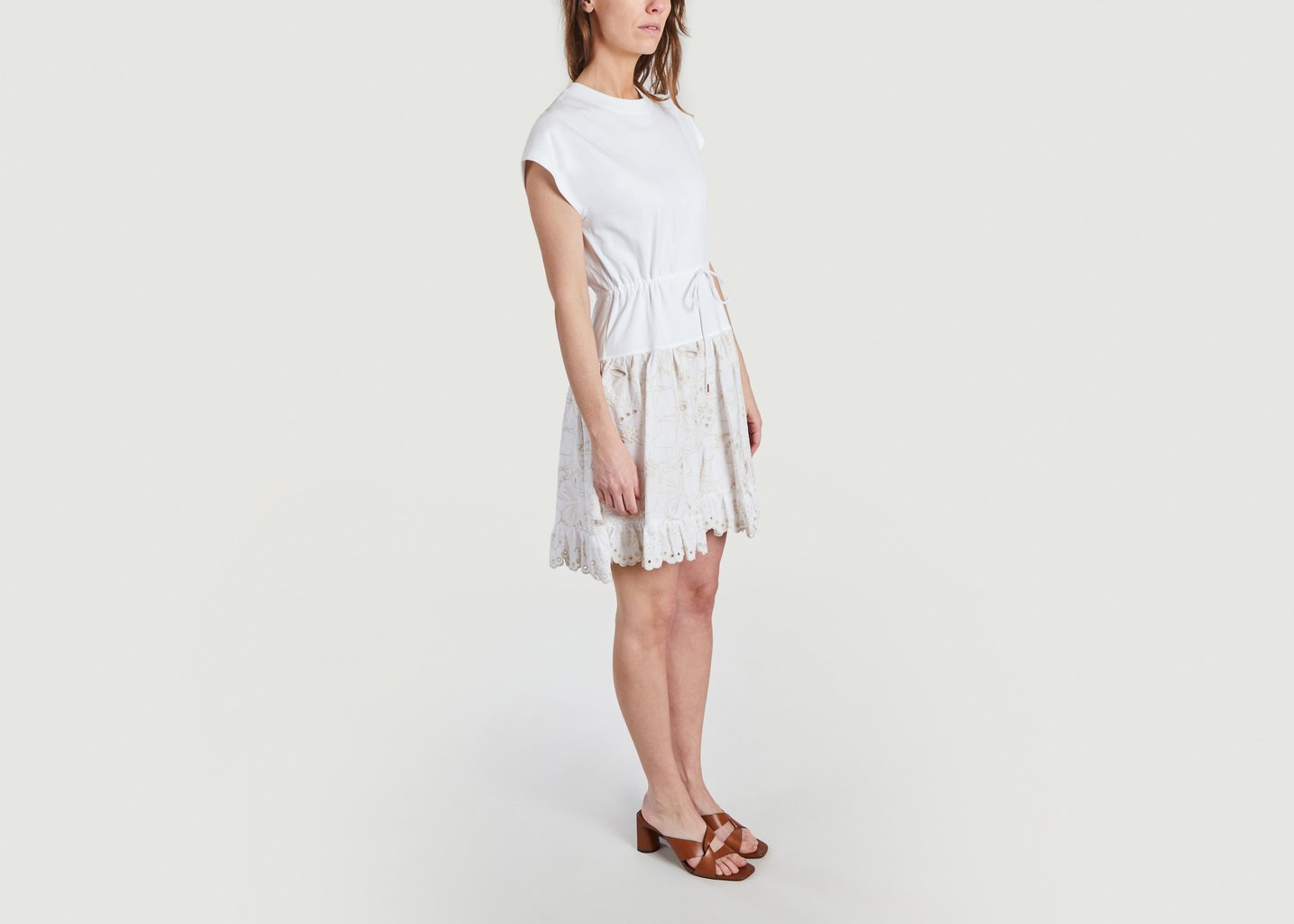 L'exception Robe T Shirt A Broderie Anglaise Blanc See By Chloé