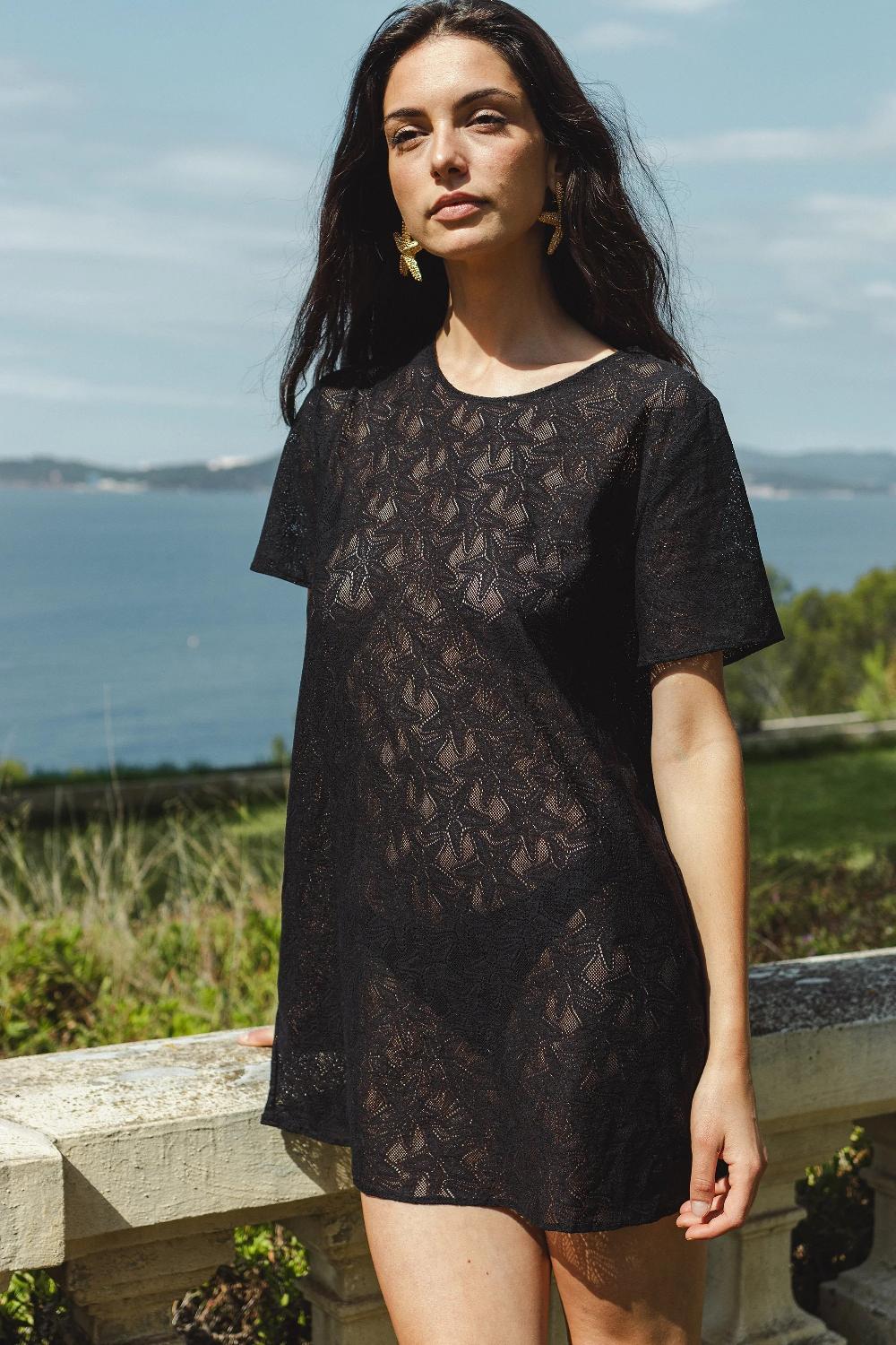 L'exception Robe T Shirt à Motifs Éoiles De Mer Noir Posidonie