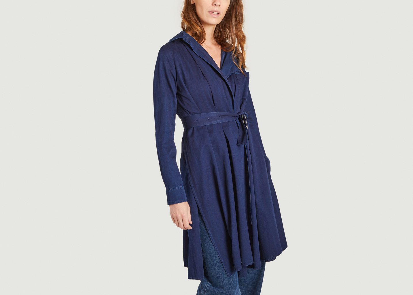 L'exception Robe Tunique Ceinturée Manches Longues Renatta Bleu Façon Jacmin