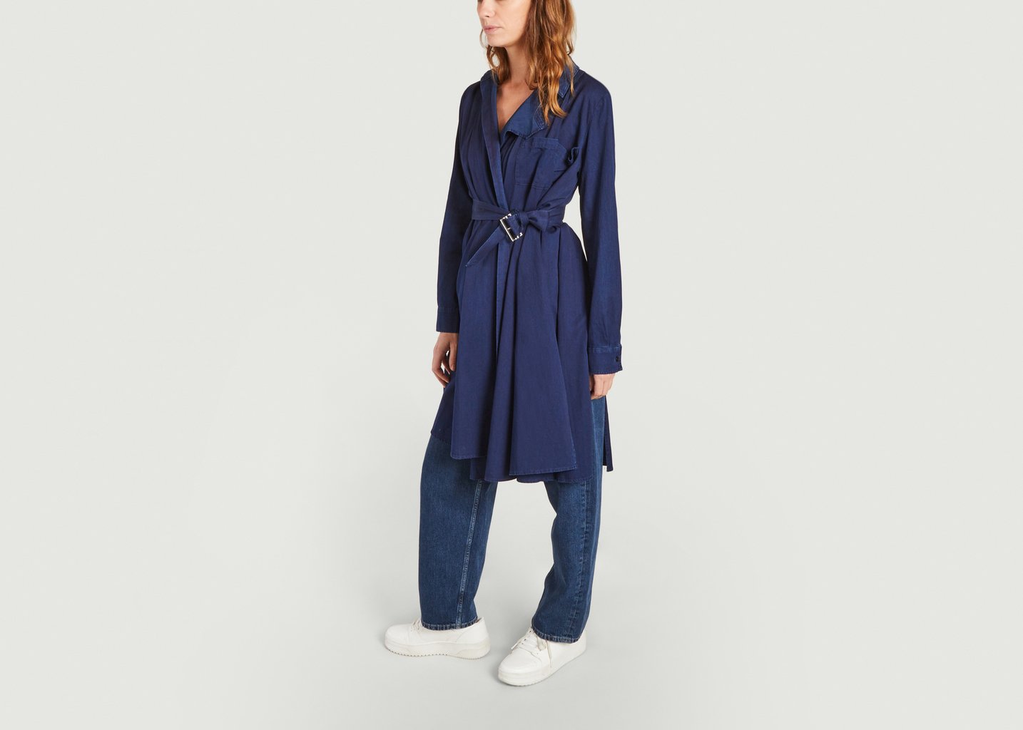 L'exception Robe Tunique Ceinturée Manches Longues Renatta Bleu Façon Jacmin