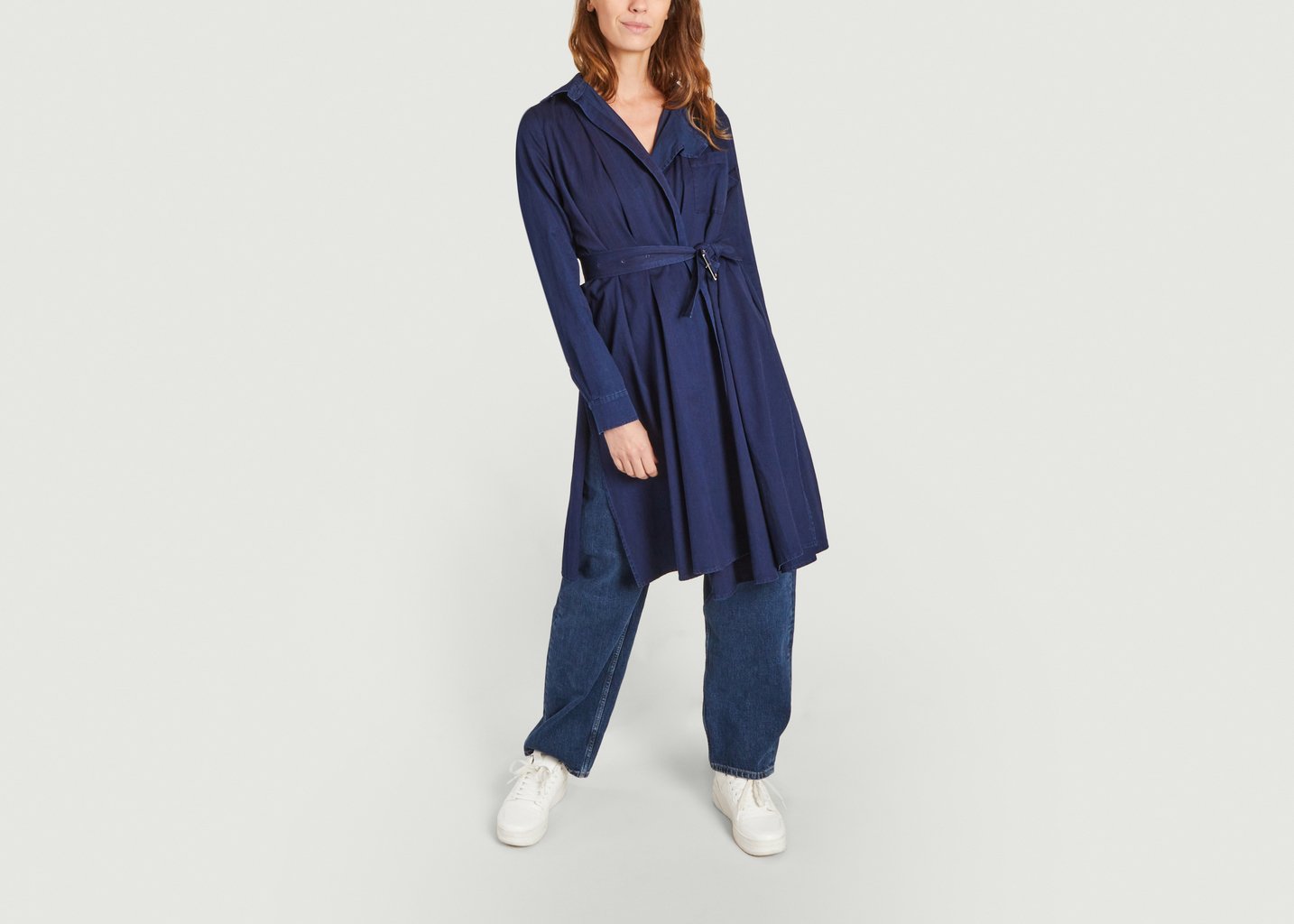 l'exception Robe tunique ceinturée manches longues Renatta Bleu Façon Jacmin