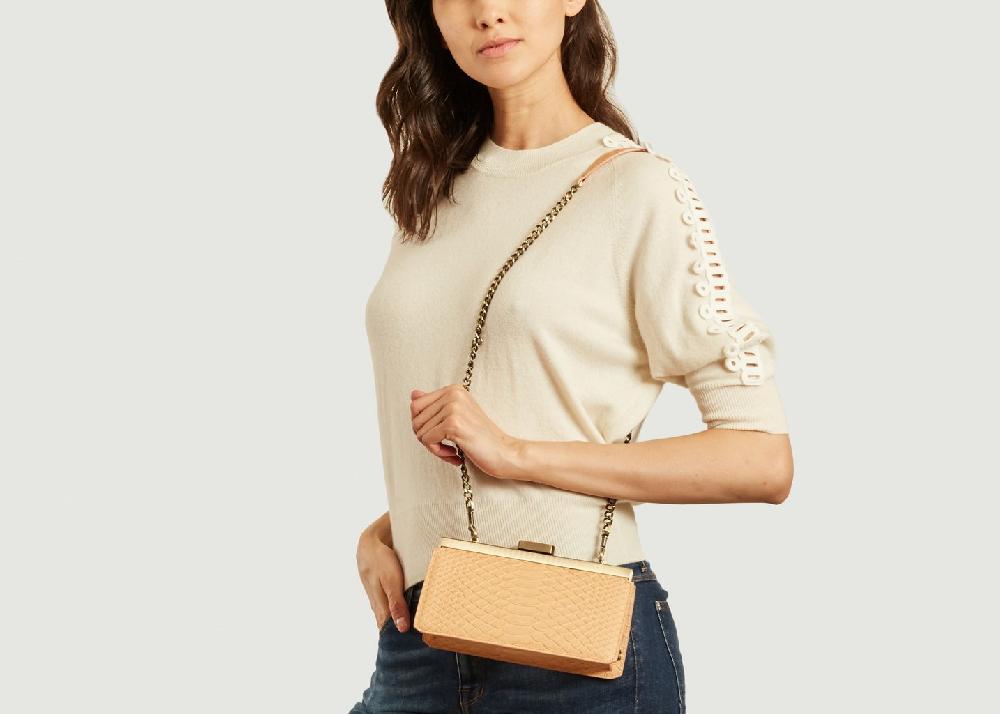 L'exception Sac Pochette En Cuir Effet Croco Jeanne Baguette Rose Pâle Tammy & Benjamin
