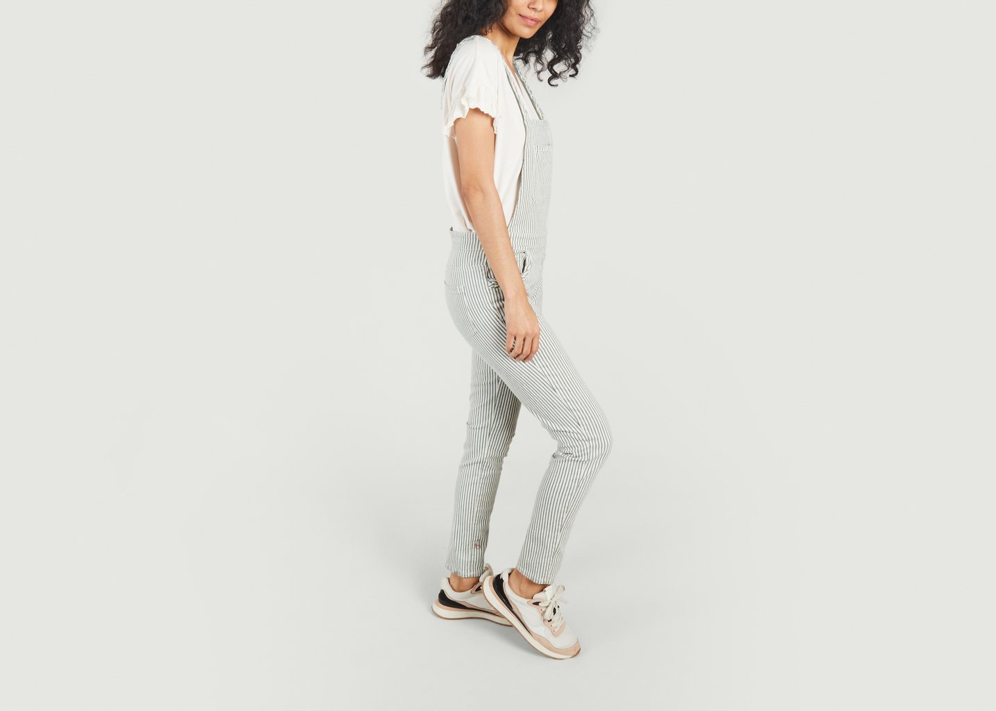 L'exception Salopette Rayée Ajustée En Coton Stretch Vert Emile & Ida