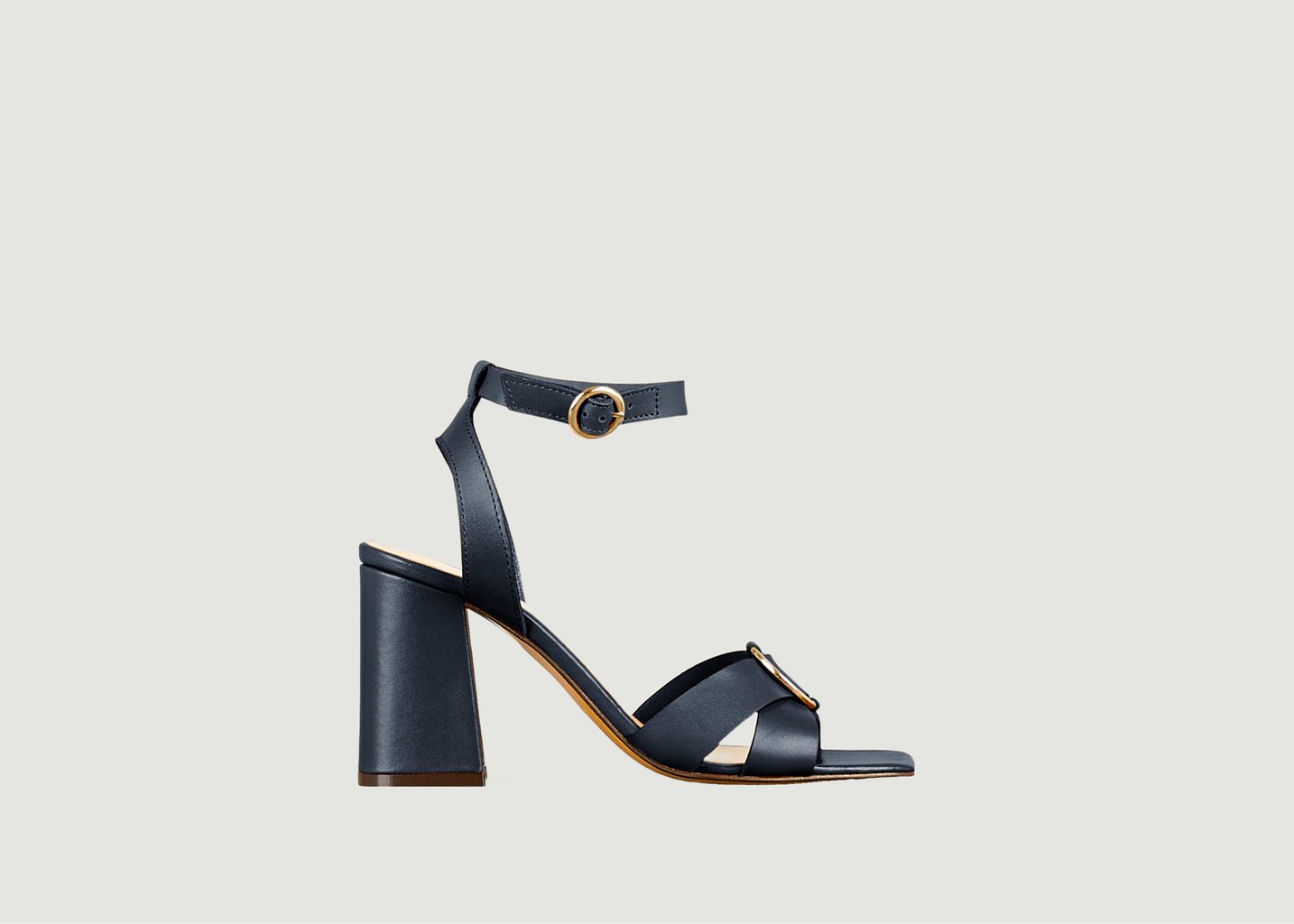 L'exception Sandale à Talon IO En Cuir Naturel Bleu Marine Tila March