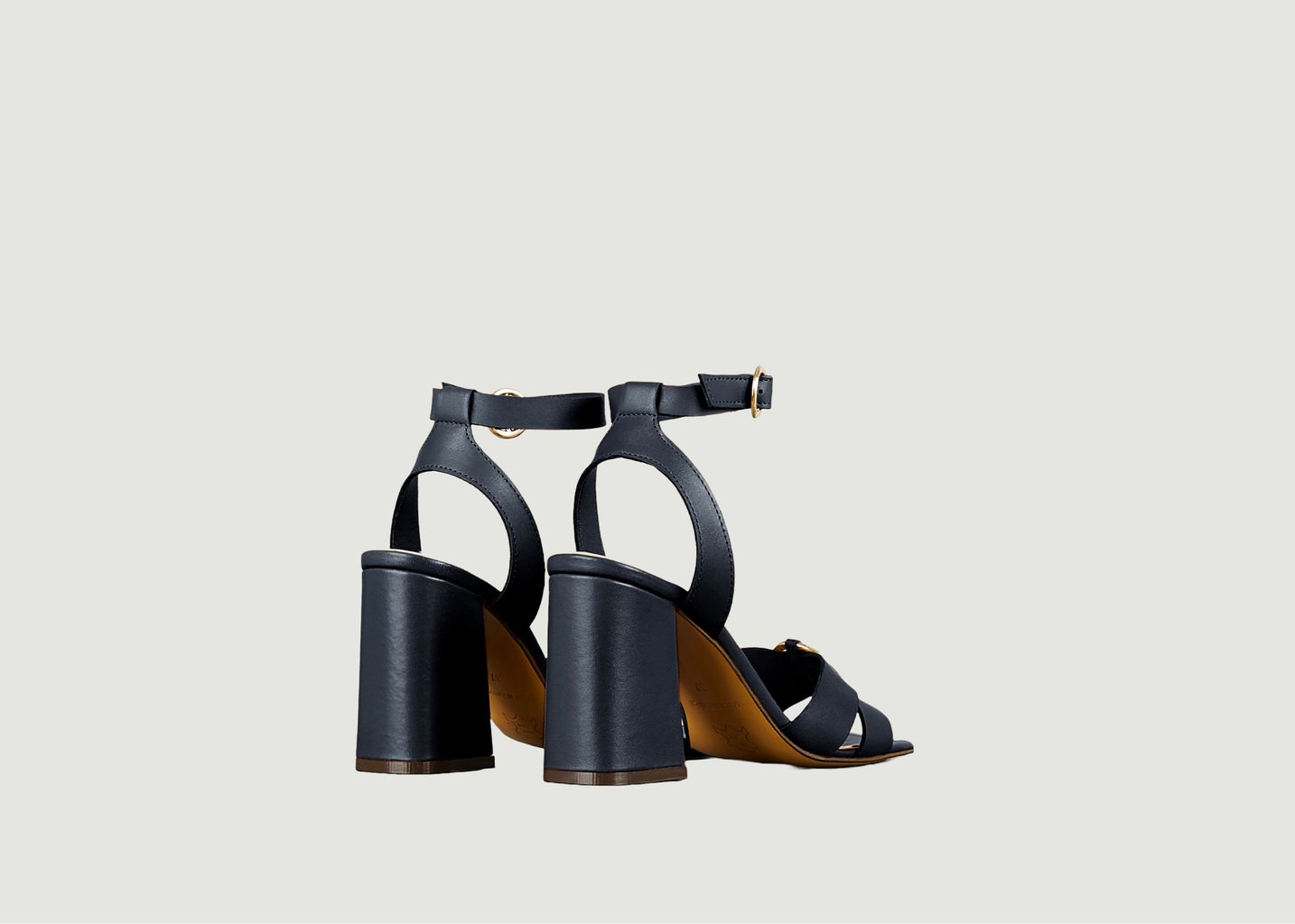 L'exception Sandale à Talon IO En Cuir Naturel Bleu Marine Tila March