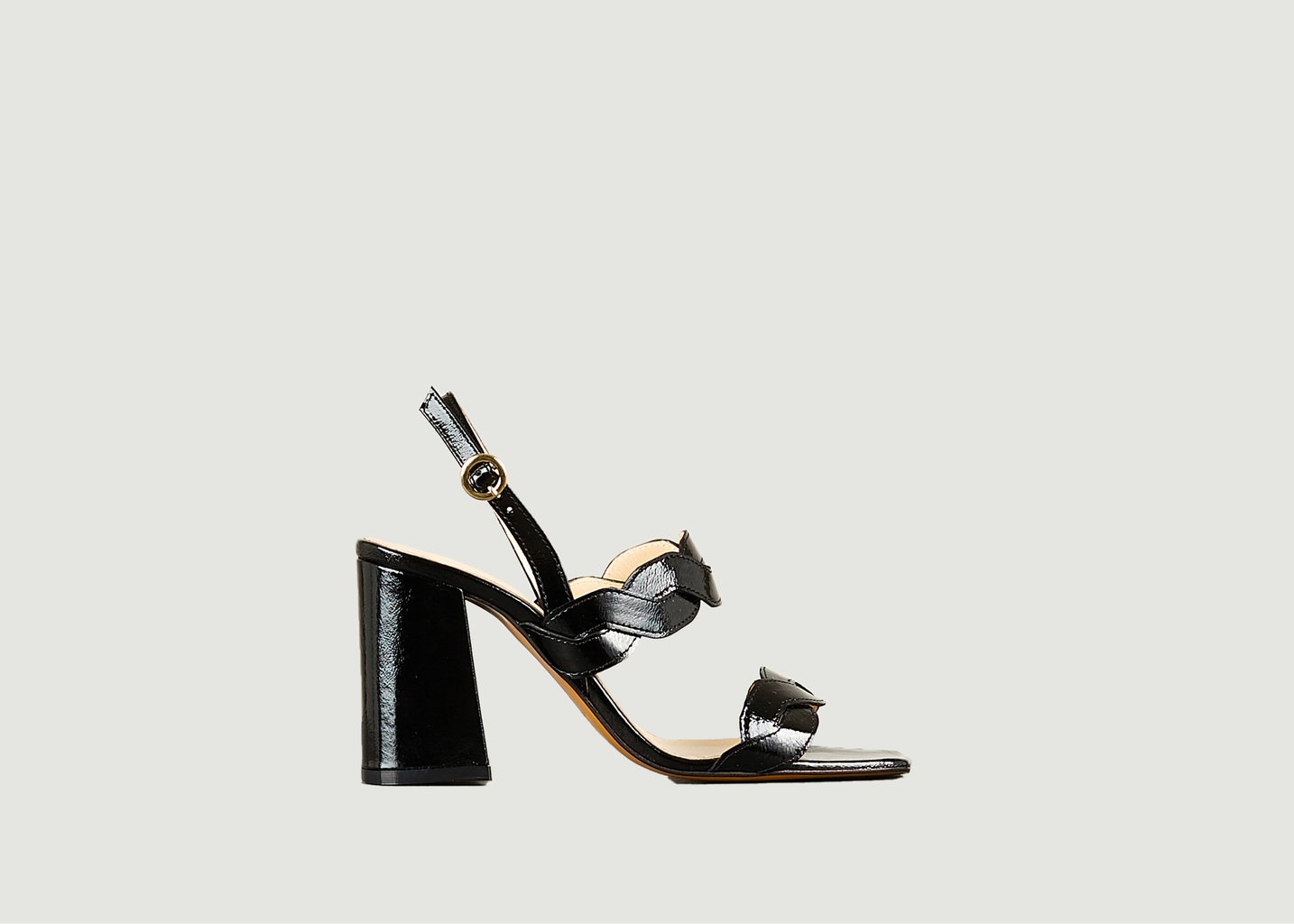 L'exception Sandale à Talon Rhea En Cuir Verni Souple Noir Tila March