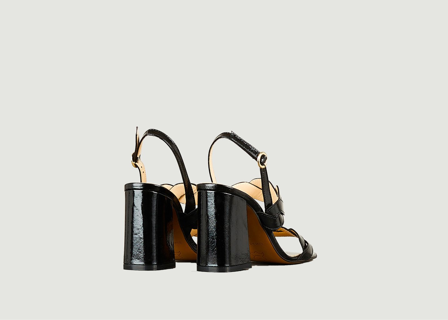 L'exception Sandale à Talon Rhea En Cuir Verni Souple Noir Tila March