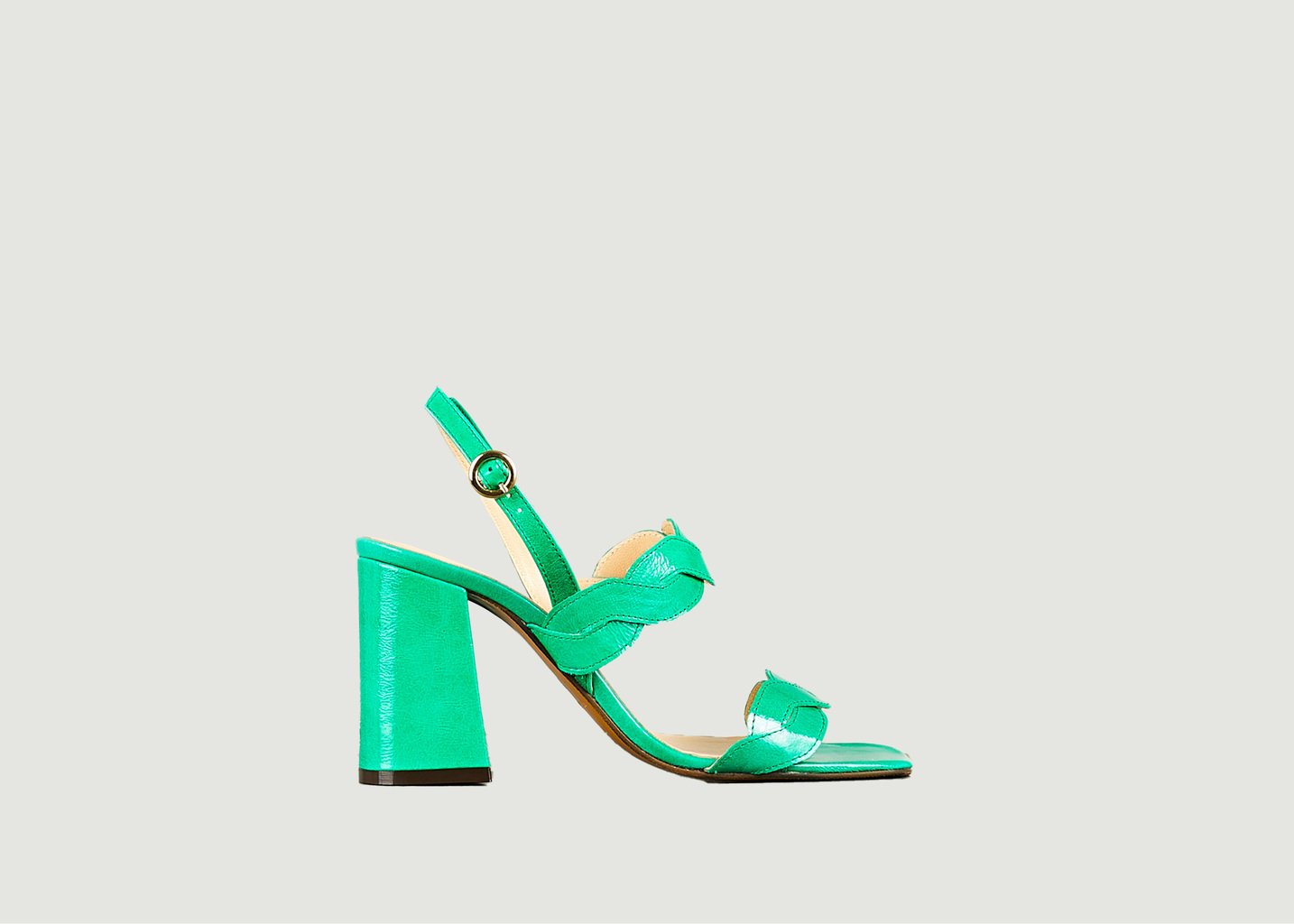 L'exception Sandale à Talon Rhea En Cuir Verni Souple Vert Tila March