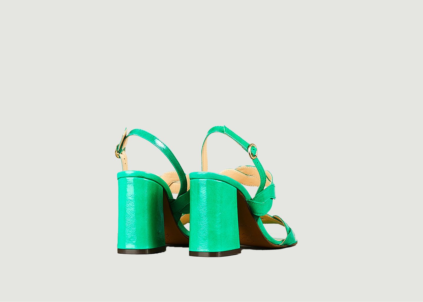 L'exception Sandale à Talon Rhea En Cuir Verni Souple Vert Tila March
