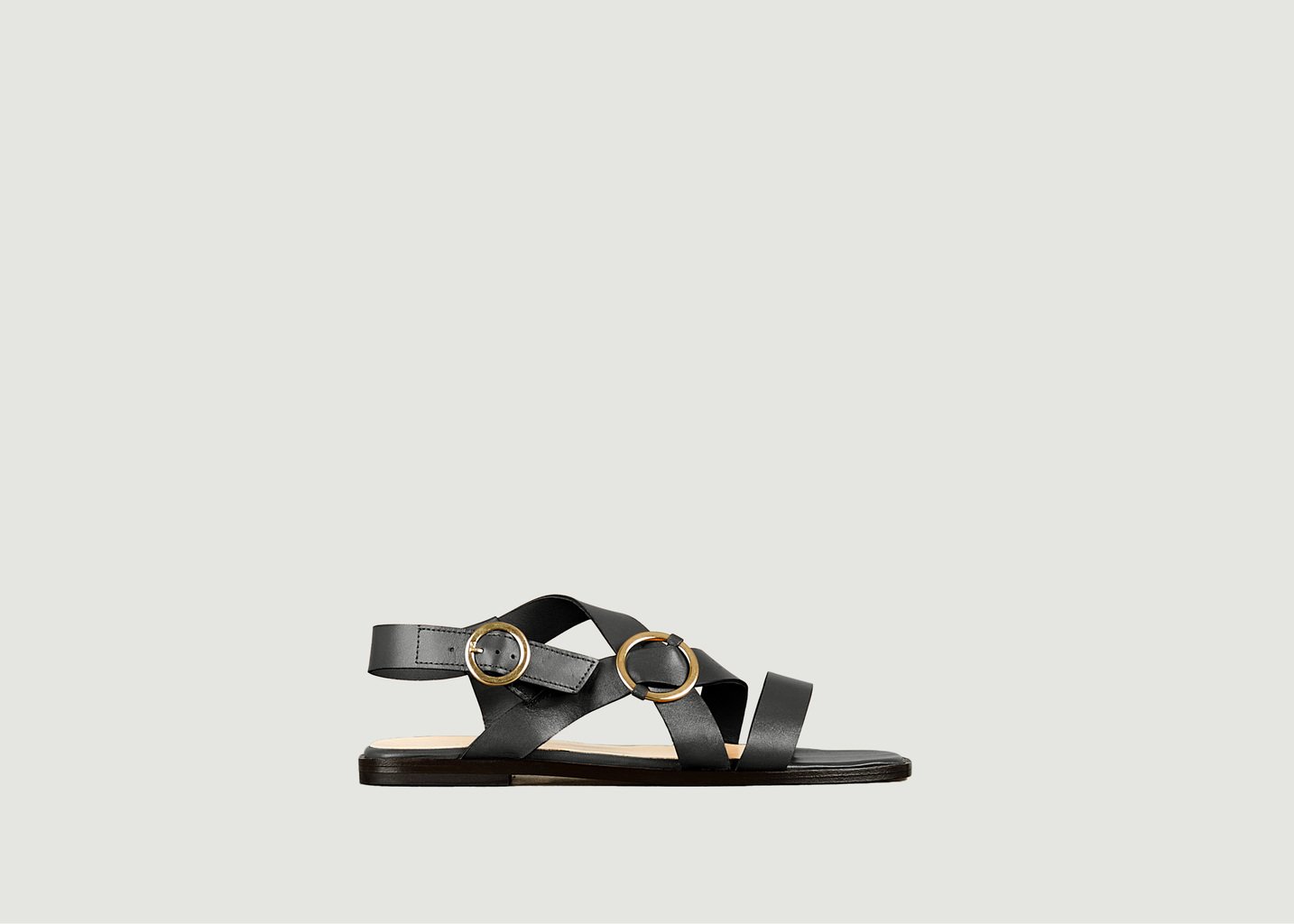 L'exception Sandale Plate IO En Cuir Naturel Noir Tila March