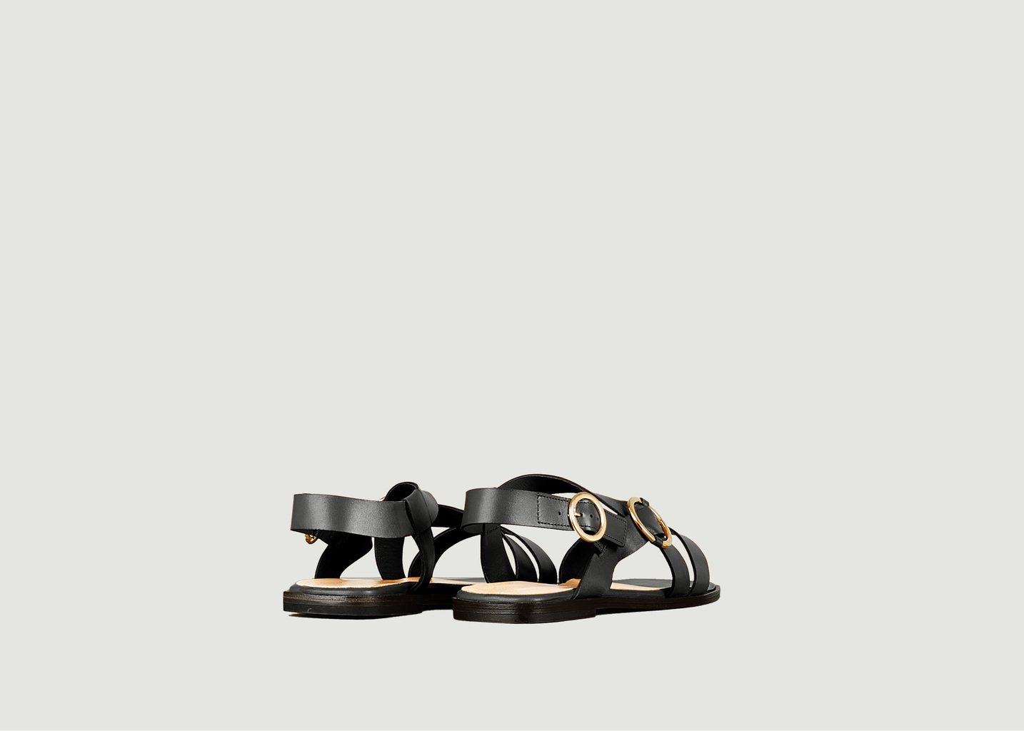 L'exception Sandale Plate IO En Cuir Naturel Noir Tila March