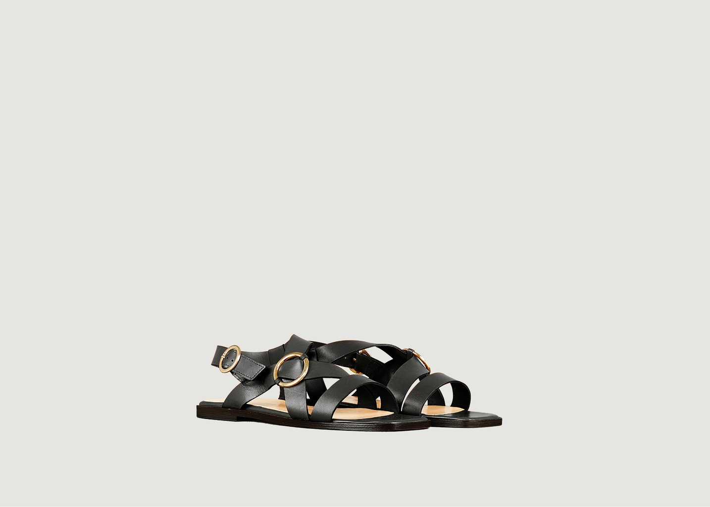 l'exception Sandale plate IO en cuir naturel Noir Tila March