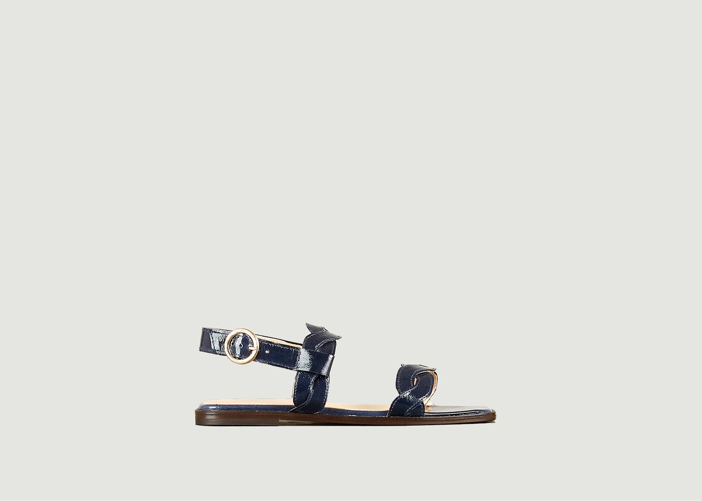 L'exception Sandale Plate Rhea En Cuir Verni Souple Bleu Marine Tila March