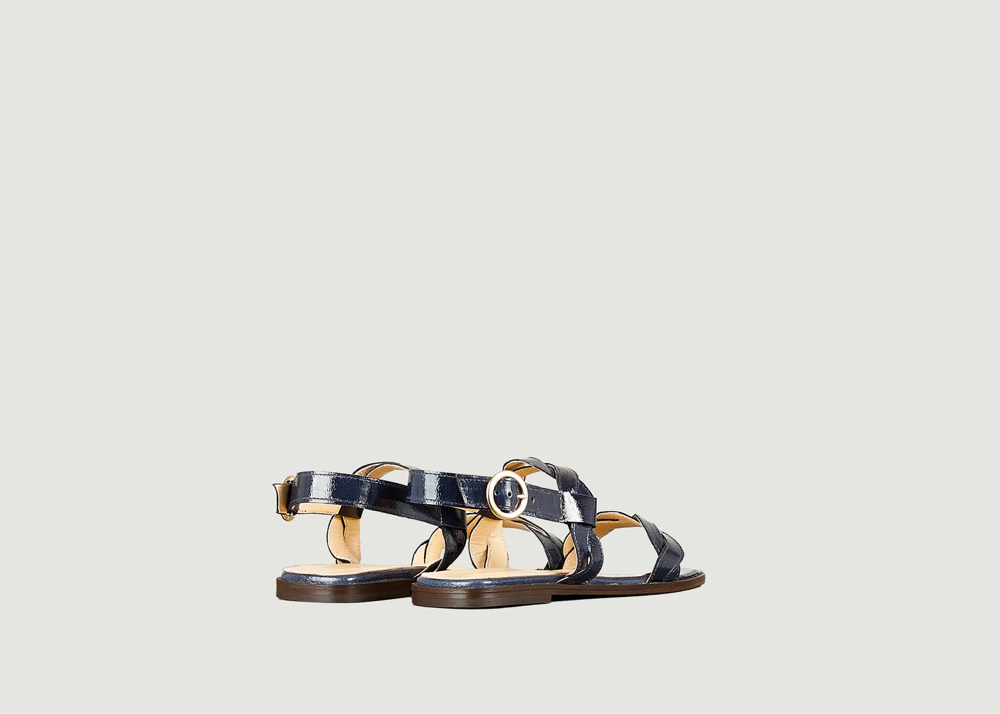 L'exception Sandale Plate Rhea En Cuir Verni Souple Bleu Marine Tila March