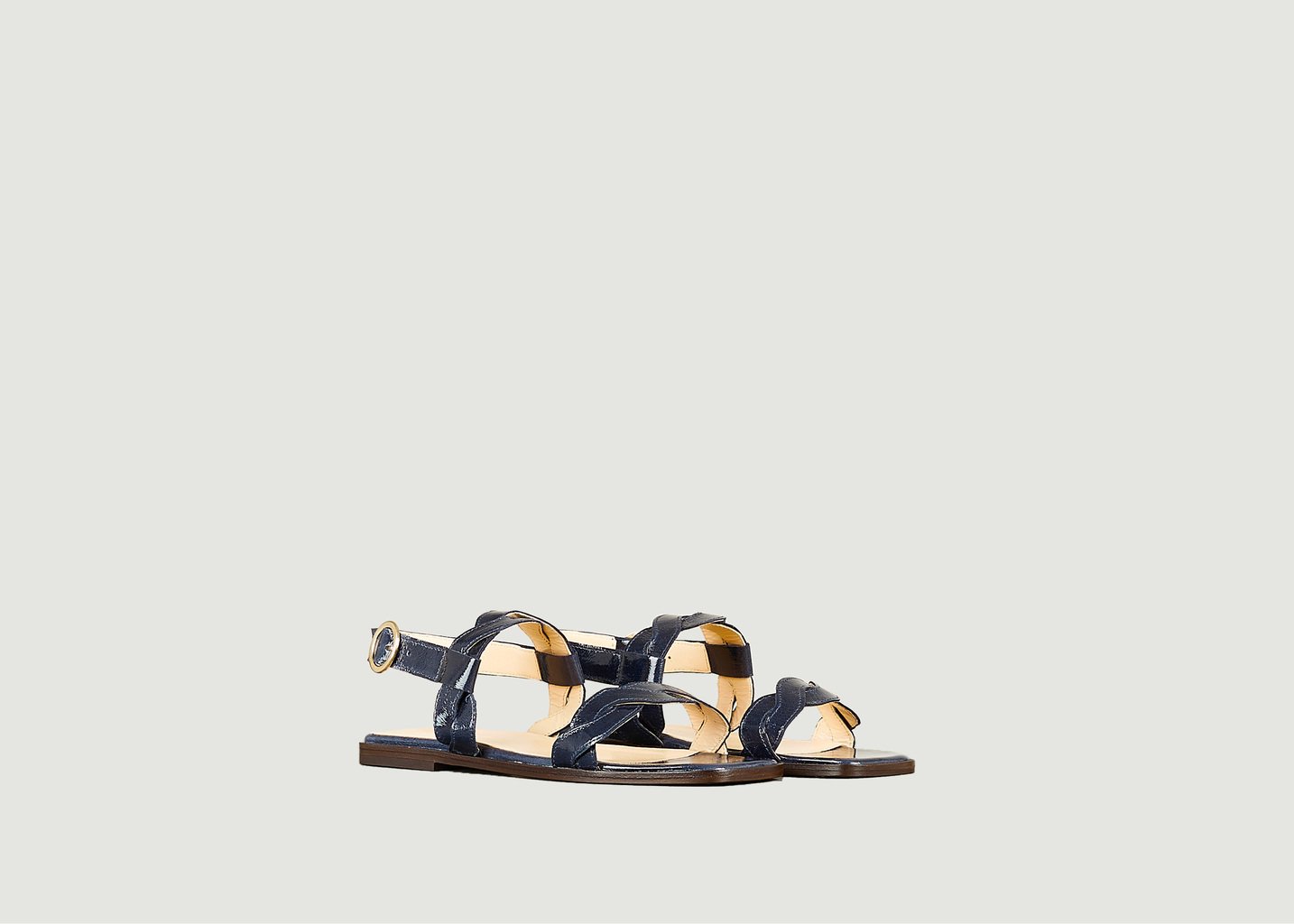 l'exception Sandale plate Rhea en cuir verni souple Bleu Marine Tila March