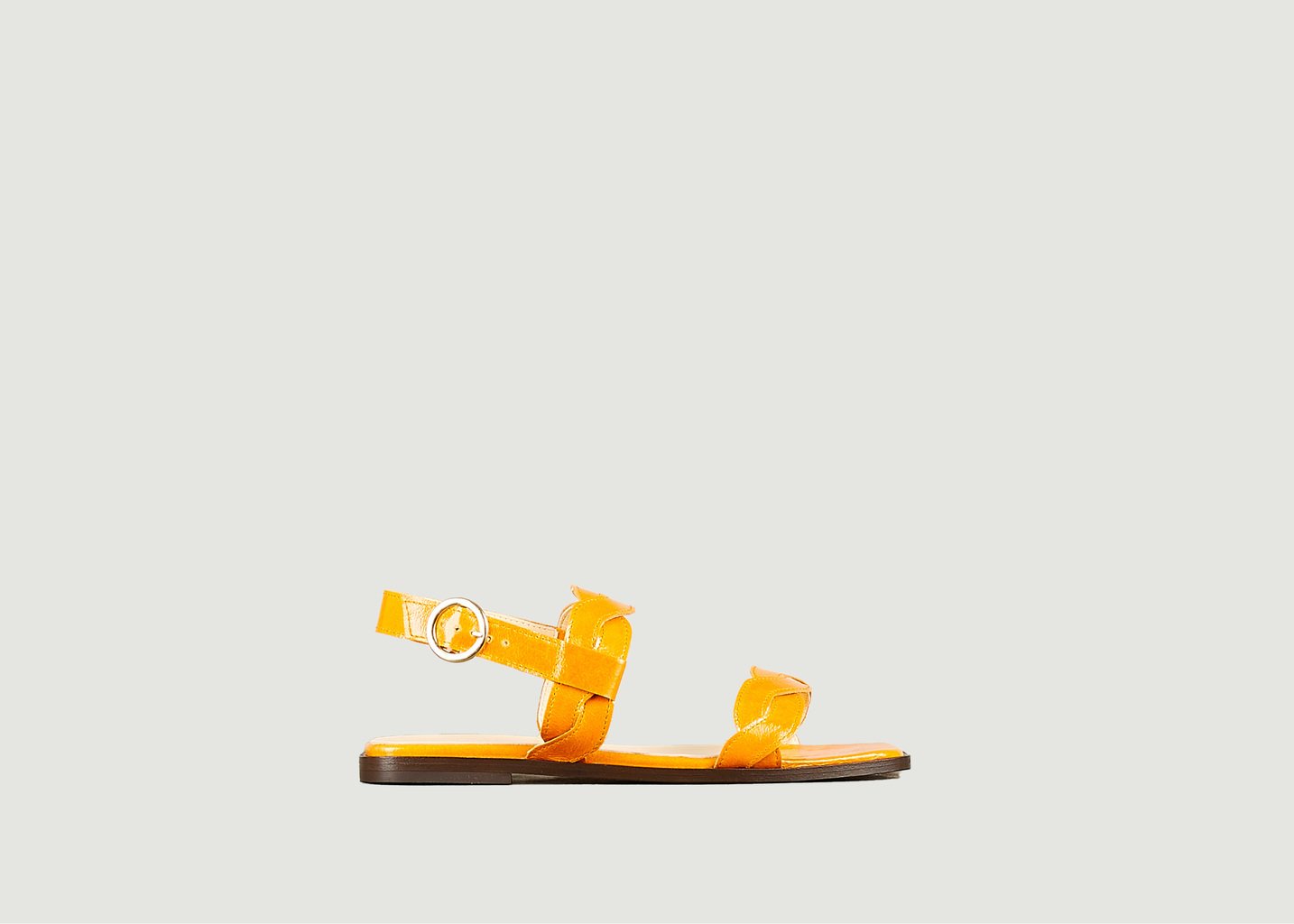 L'exception Sandale Plate Rhea En Cuir Verni Souple Orange Tila March