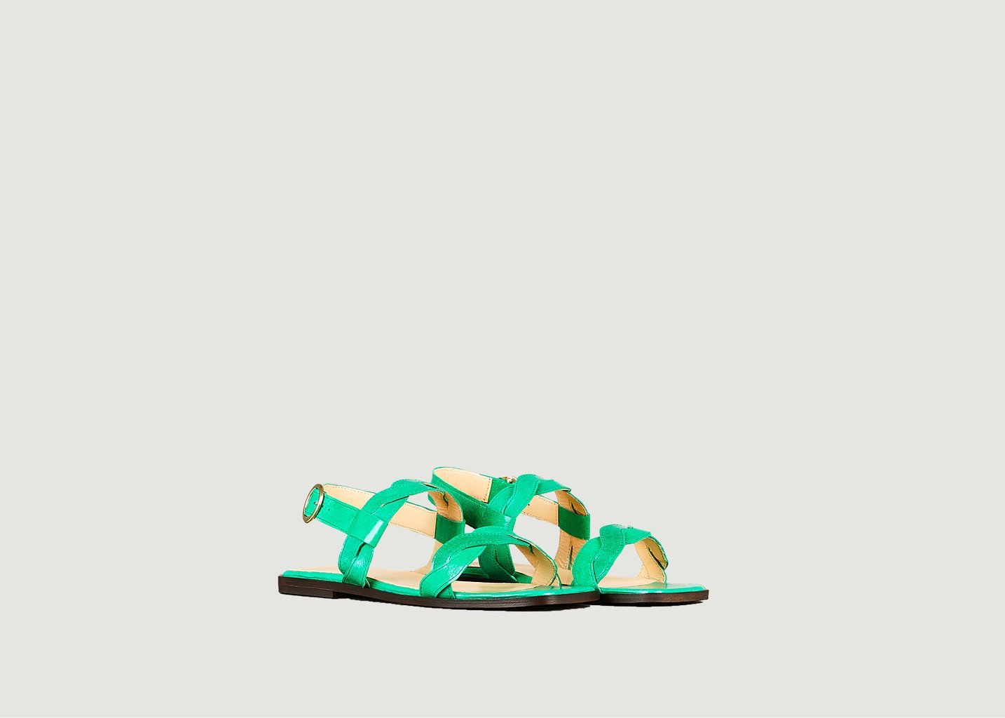 l'exception Sandale plate Rhea en cuir verni souple Vert Tila March