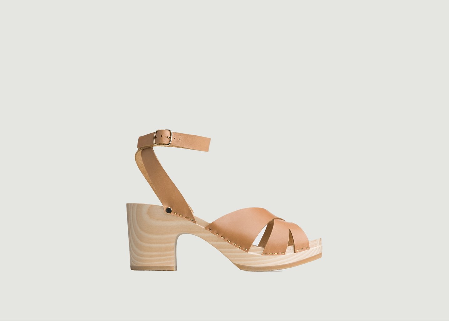 L'exception Sandales Bois Et Cuir Ybiza Camel Sabot Youyou