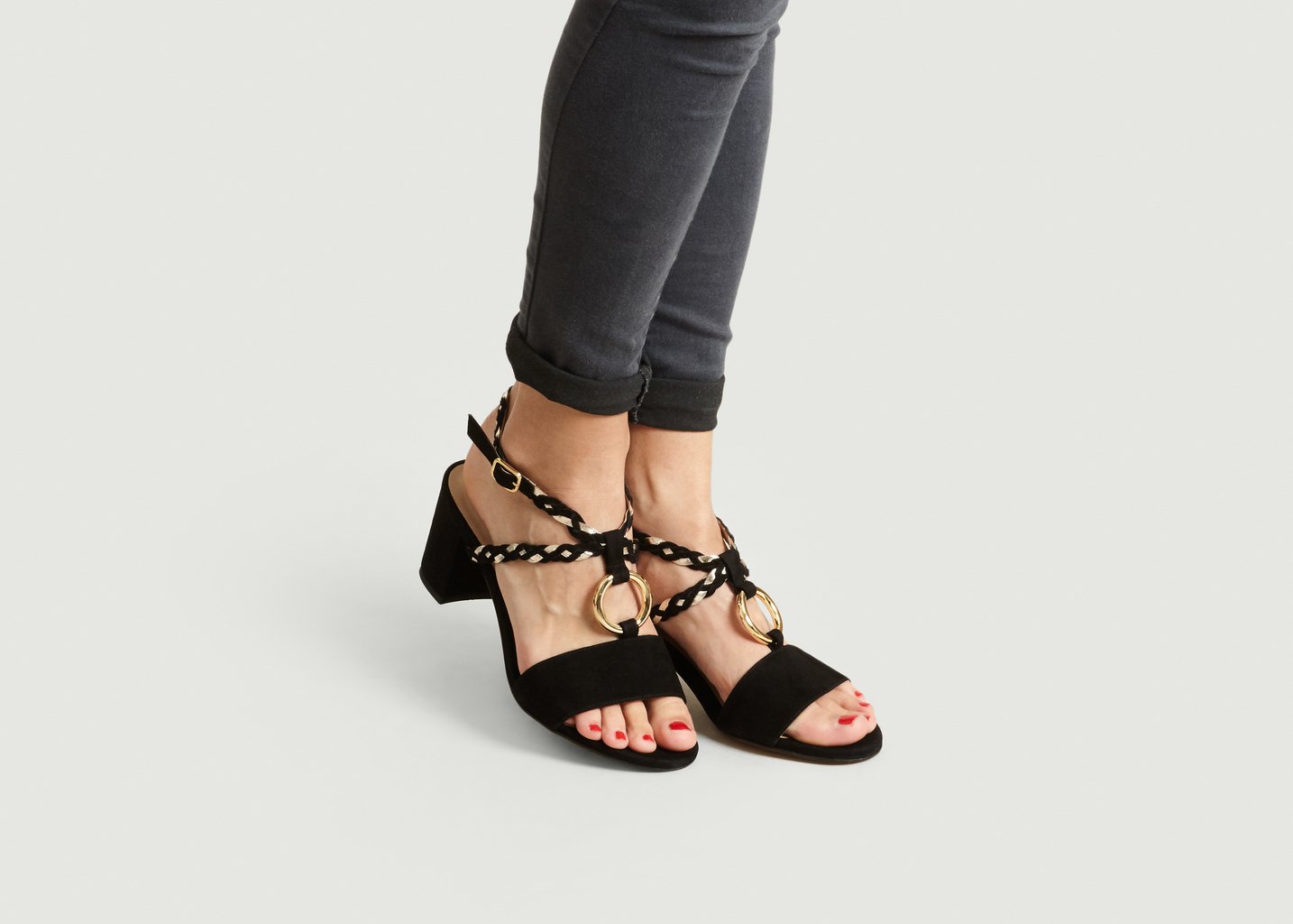 L'exception Sandales En Cuir Avec Anneau Hepburn Noir Petite Mendigote Paris