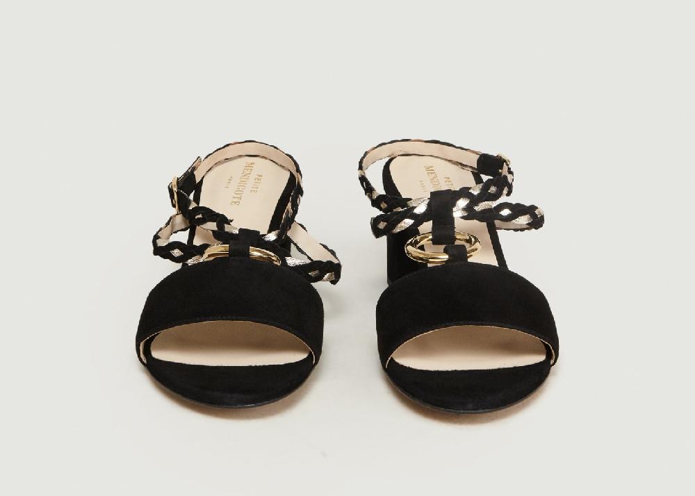 L'exception Sandales En Cuir Avec Anneau Hepburn Noir Petite Mendigote Paris